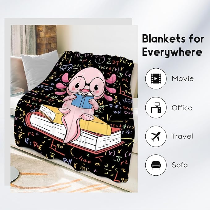 Axolotl Blanket - Reading Blankets for Toddler/Kids/Teens - 30x40 Inch Soft Flannel Daughter Gifts Throw for Couch Office