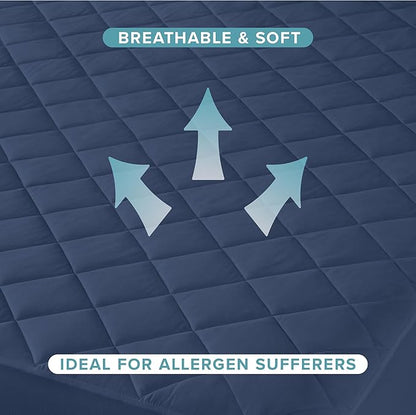 Bare Home Split Head Flex King Quilted Fitted Mattress Pad - Cooling Mattress Cover - Easily Washable - Elastic Fitted Cover for Mattress - Stretch-to-Fit to 15" Deep (Split Head Flex King, Dark Blue)