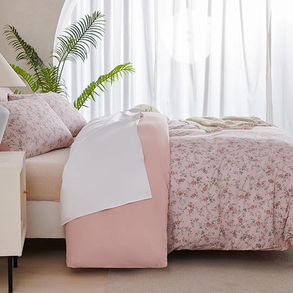 Duvet Cover Set King Floral Luxury Soft Brushed Microfiber Crinkle Gauze Fabric 3 Pieces Bedding Set Flower Pattern Duvet Cover King with Zipper Closure Breathable Comfy