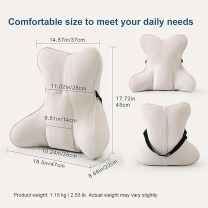 Lumbar Support Pillow – Multi-Functional Ergonomic Back Cushion for Office Chair, Car Seat & Sofa, Reading Pillow with Firm Multi-Zone Support to Relieve Lower Back Pain,Misty White