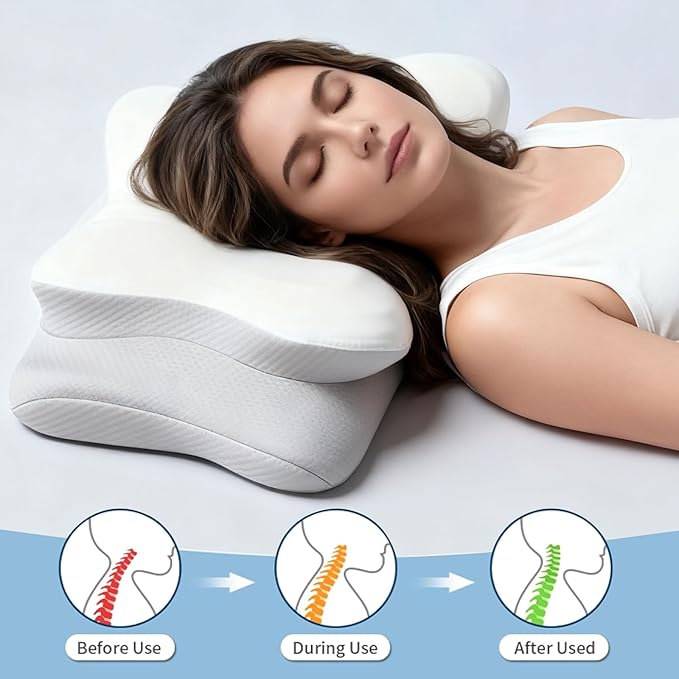 Cervical Neck Pillow for Neck Pain Relief, Memory Foam Pillow for Sleeping, Firm Support Two Heights Side Sleeper Pillow