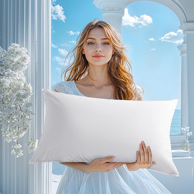 Hungarian White Goose Down Bed Pillows 750 Fill Power 80% Goose Down 20% Goose Feather Sleep Pillows with 600 TC 100% Cotton Shell Luxury Bed Pillow (Off White 26“X20, Pack of 1)