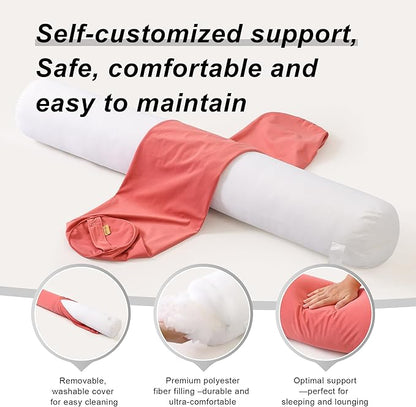 Body Pillow for Adults – Long Bolster Pillow for Bed, Round Cuddle Pillow, Full Support for Side Sleepers,39.37 x 7.87 Inches,Coral Peach
