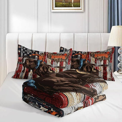 Western Cowboy Comforter Set Vintage American Bedding Set with 1 Comforter and 2 Pillowcases for Boys and Girls Bedroom All Season(Cowboy Queen)