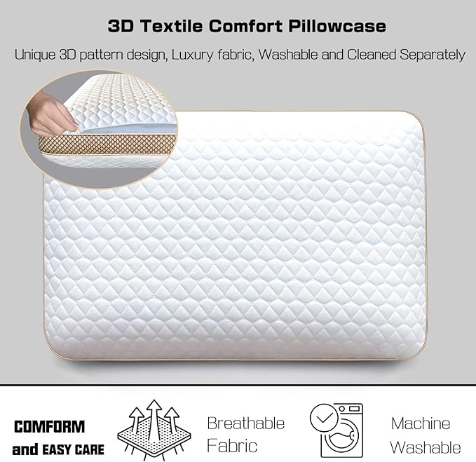 Memory Foam Pillows Standard Size 23.6" x 15.7"x 5.1", Medium Firm Pillow for Sleeping, Orthopedic Bed Pillow for All Sleepers, Ventilated Gel Foam Pillow with Washable Cover