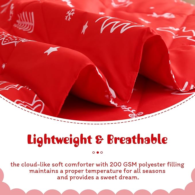 JSD Red Kids Christmas Comforter Set Full Size, 3 Piece Xmas Tree Printed Microfiber Bedding Set, Machine Washable