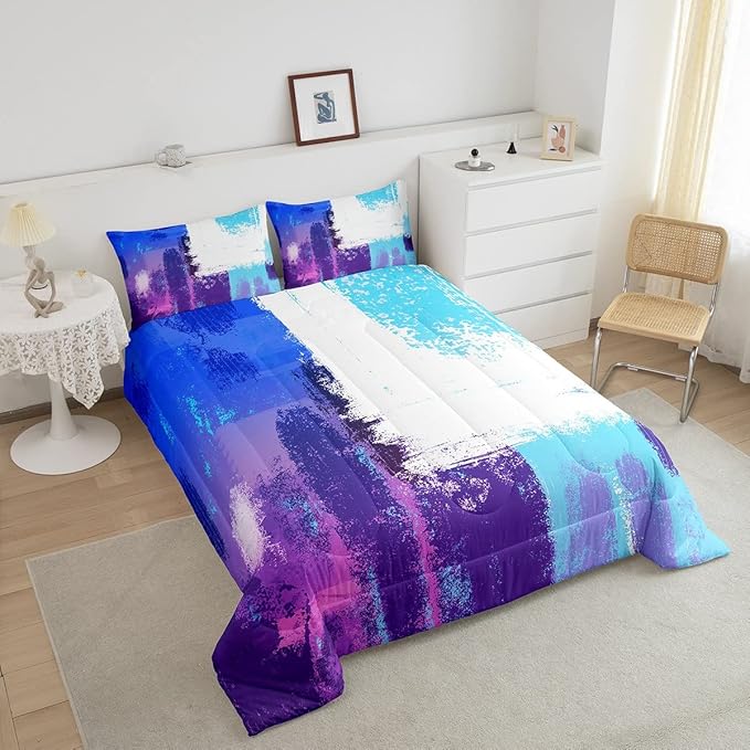 Feelyou Abstract Comforter Modern Abstract Art Comforter Set for Boys Girls Children Purple Blue White Pattern Bedding Set Room Decor Toddler Size Duvet Set 2Pcs