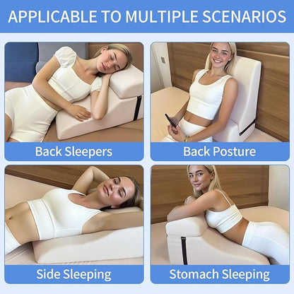 Reading Pillow for Bed Adult, Memory Foam Wedge Pillow Headboard with Adjustable Lumbar Support Backrest Cushion for Sitting in Bed/Resting/Bedrest, Couch or Floor, Beige