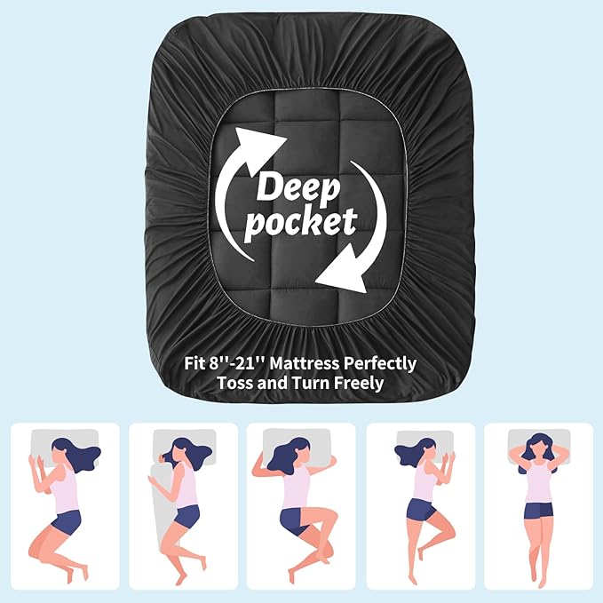 Mattress Topper with Deep Pocket, Extra Thick Pillow Top Mattress Pad, Breathable & Cooling Mattress Cover, Fits 8-21 Inch, Soft Support for Back Pain Relief, Mattress Protector (Full, Black)