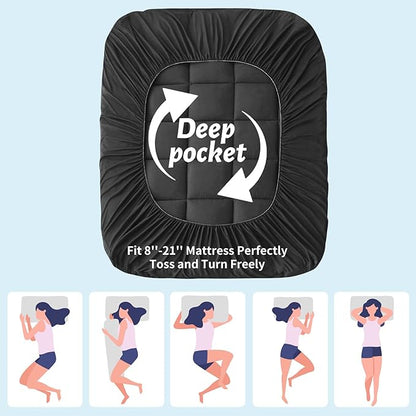 Mattress Topper with Deep Pocket, Extra Thick Pillow Top Mattress Pad, Breathable & Cooling Mattress Cover, Fits 8-21 Inch, Soft Support for Back Pain Relief, Mattress Protector (Twin, Black)