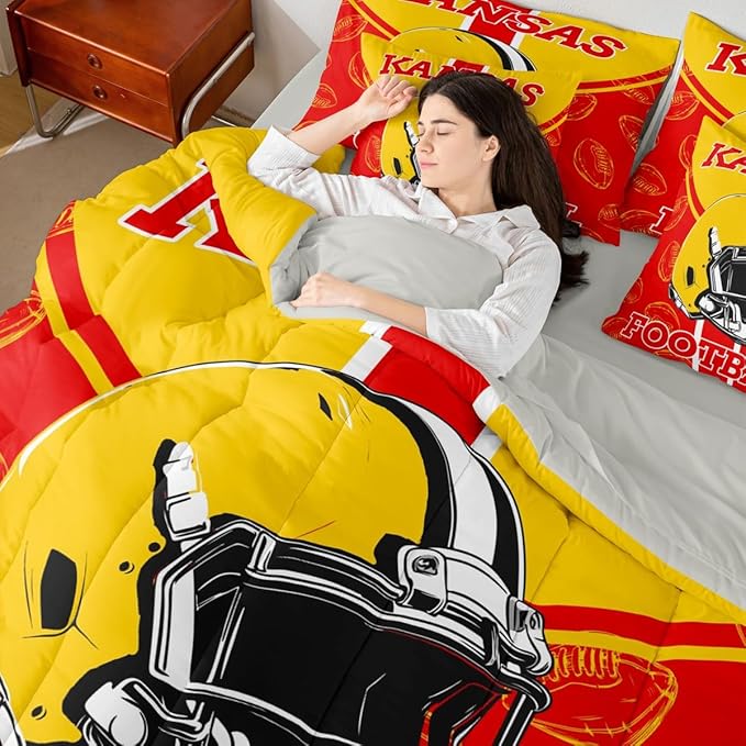 Feelyou Football Full Comforter Set with Sheets for Kids Boys Girls Ball Games 7 Pieces Bedding Set Rugby Bed in a Bag City of Footballs Room Decor Rugby Sports Soft Lightweight