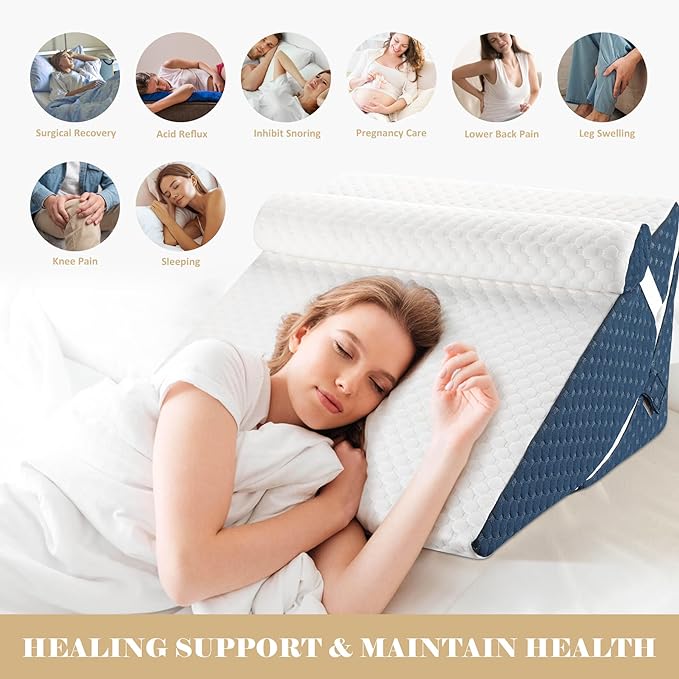 Bed Wedge Pillow for Sleeping, Adjustable Wedge Pillow Set for After Surgery, Elevated Triangle Pillow for Acid Reflux and Back Pain Relief, Post Surgery, Sleep Apnea, Back Suppor