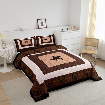 Feelyou Western Decor Comforter Set Full Size Horse Comforter for Boys Girls Teens Cowboy Bedding Set Southwestern Native Aztec Duvet Set Room Decor Brown Quilt Set
