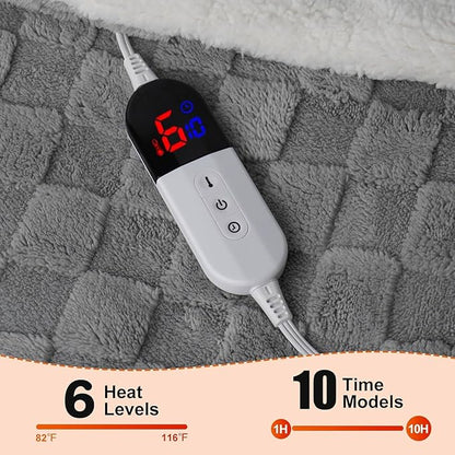 Electric Blanket, Heated Blanket with 6 Heat Levels & 10 Hours Auto Off, Soft Checked Flannel Fast Heating Blanket with ETL & FCC Certification (Gray, 90"X100")