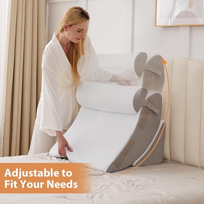 4PCS Wedge Pillow Set for After Surgery, Orthopedic Bed Wedge Pillow for Back Pain Relief, Sitting up in Bed,Recovery, Acid Reflux, Snoring, Body Pillow for Sleeping,Leg,Shoulder Support, White/Grey