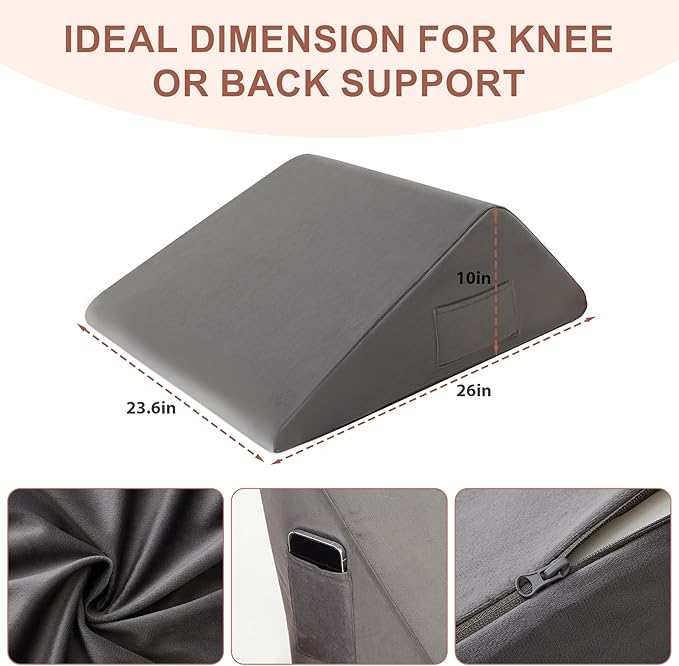 Knee Wedge Pillow, Memory Foam Leg Pillow Bed Wedge for Sleeping, Post Surgery Triangle Pillow for Knee Support, Leg Elevation, Knees Hip Back Pain Relief (23.6" x 26" x 10", Extra Large, Short Plush)