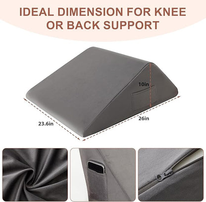 Knee Wedge Pillow, Memory Foam Leg Pillow Bed Wedge for Sleeping, Post Surgery Triangle Pillow for Knee Support, Leg Elevation, Knees Hip Back Pain Relief (23.6" x 26" x 10", Extra Large, Short Plush)