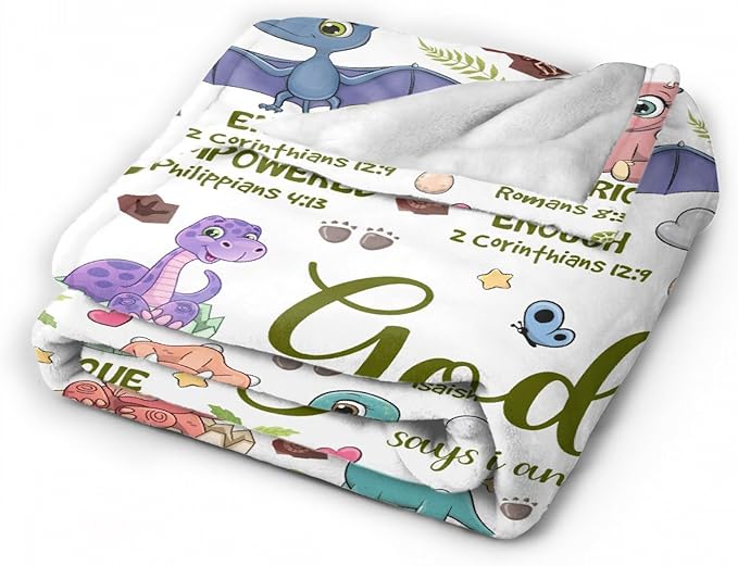 Bible Verse Blanket, Christian Gifts, God Says I am Print Dinosaur Blankets for Boys, Meaningful Thoughtful Religious Baptism Gift for Son,Dinosaur Lovers Room Bed Decoration, 30"x40"