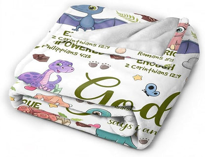 Bible Verse Blanket, Christian Gifts, God Says I am Print Dinosaur Blankets for Boys, Meaningful Thoughtful Religious Baptism Gift for Son,Dinosaur Lovers Room Bed Decoration, 30"x40"
