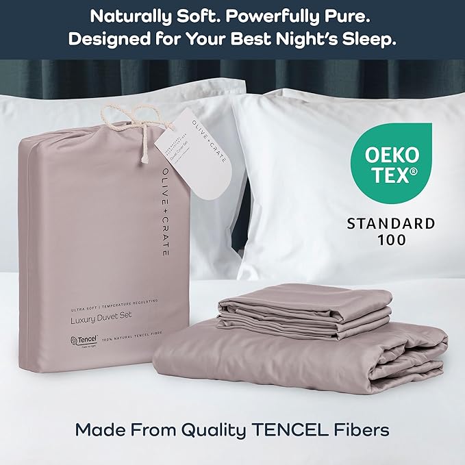 Olive + Crate Tencel Eucalyptus Cooling Duvet Cover Set - Hypoallergenic, Lyocell Tencel Duvet Cover - Soft, Temperature Regulating with Hidden Button Closure & Corner Ties - Queen Size [Dusk]