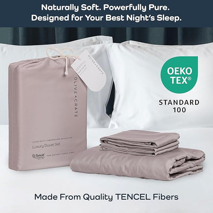 Olive + Crate Tencel Eucalyptus Cooling Duvet Cover Set - Hypoallergenic, Lyocell Tencel Duvet Cover - Soft, Temperature Regulating with Hidden Button Closure & Corner Ties - King Size [Dusk]