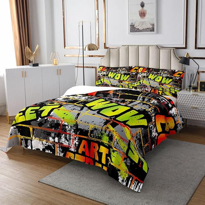Erosebridal Graffiti Bedspread King, Hip Hop Bedding Set Hippie Quilted for Child Teens Girls Boys, Street Art Decorations 3 Pieces Coverlet Set, (Watercolor)