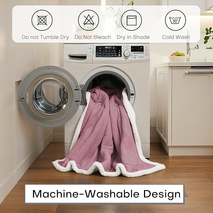 Electric Heated Blanket Throw Size 50"x60" - Dual-Sided with Microplush & Sherpa Fabric, 4 Heat Settings & 3 Hours Auto Off, Machine Washable - Berry
