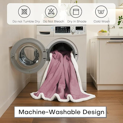 Electric Heated Blanket Throw Size 50"x60" - Dual-Sided with Microplush & Sherpa Fabric, 4 Heat Settings & 3 Hours Auto Off, Machine Washable - Berry