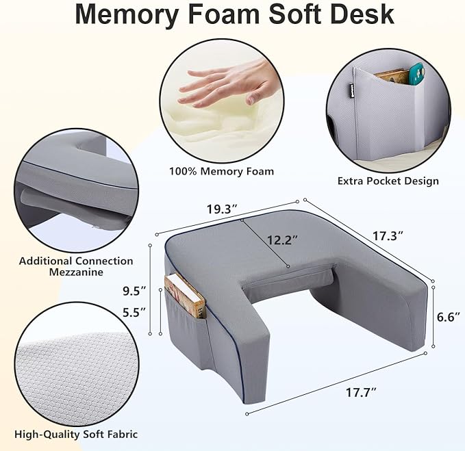 Reading Lap Pillow, Lap Desk Pillow for Bed, Laptop Arm Rest Pillow for arms for Reading, Working in Bed Couch(Grey)