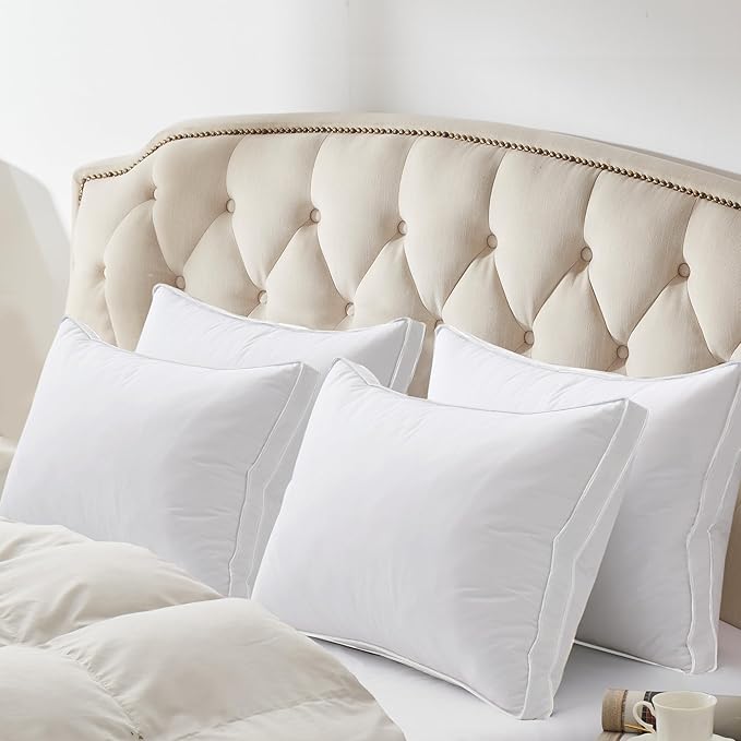 puredown® Goose Feather Down Pillows Queen Size Set of 2, 100% Cotton Cover, Luxury Hotel Collection Pillow, Soft Fluffy Medium Firm Bed Pillow for Back, Stomach or Side Sleeper.