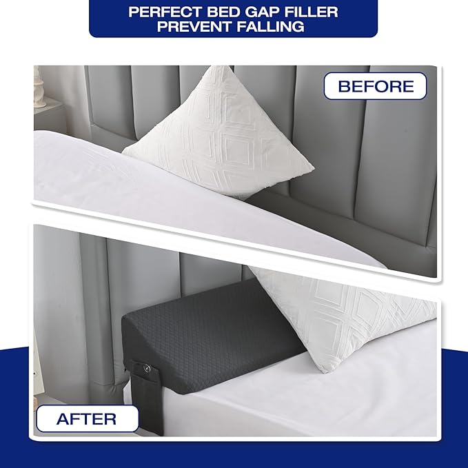 Twin Bed Wedge Pillow for Headboard Gap Filler Pillow Plus (0-8")Mattress Wedge Gap Filler Twin Between Wall and Mattress,for College Dorm,Sleeping Backrest Headboard Pillow Dark Grey Bedroom Decor