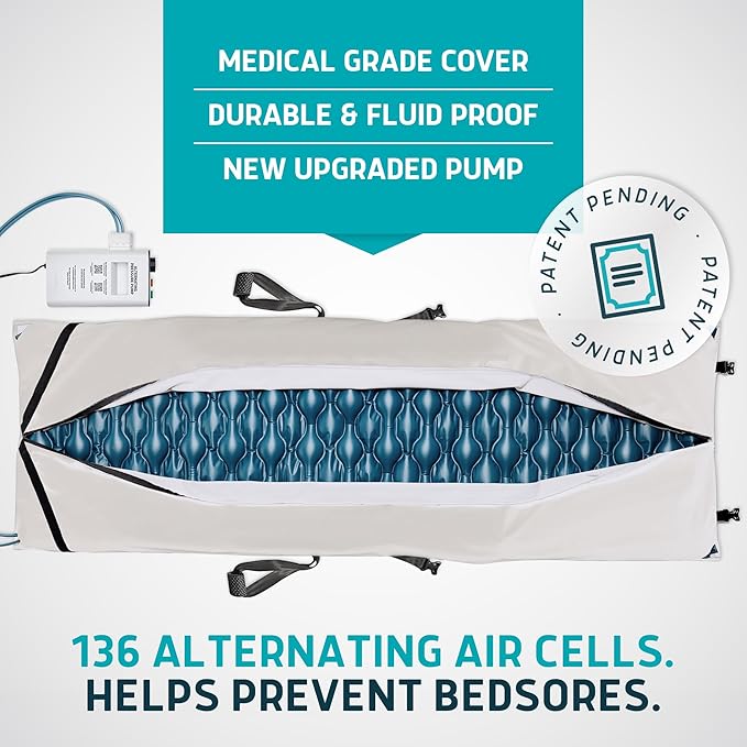 Lunderg Alternating Air Pressure Pad for Recliner Chair - Pressure Relief Cushion Topper for Recliner - Bed Sore Prevention - Medical Grade Mattress Pad, Cover & Quiet Pump - Home or Hospital (Cream)