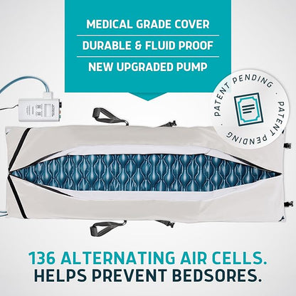 Lunderg Alternating Air Pressure Pad for Recliner Chair - Pressure Relief Cushion Topper for Recliner - Bed Sore Prevention - Medical Grade Mattress Pad, Cover & Quiet Pump - Home or Hospital (Cream)