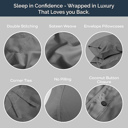 Olive + Crate Tencel Eucalyptus Cooling Duvet Cover Set - Hypoallergenic, Lyocell Tencel Duvet Cover - Soft, Temperature Regulating with Hidden Button Closure & Corner Ties - Queen Size [Stone Gray]