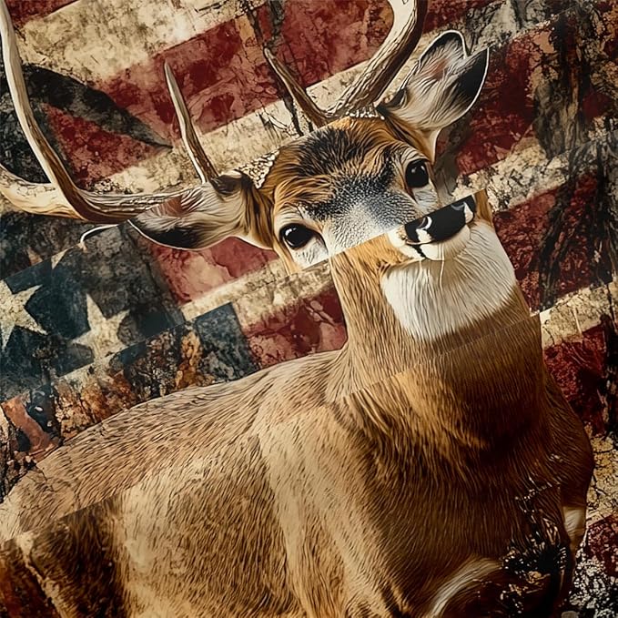 Deer Twin Duvet Cover Sets,Deer and American Flag Bedding Sets for Hunter Bedroom Decor, 1 Duvet Cover 2 Pillowcases Comforter Cover for Adult Teen boy,Twin