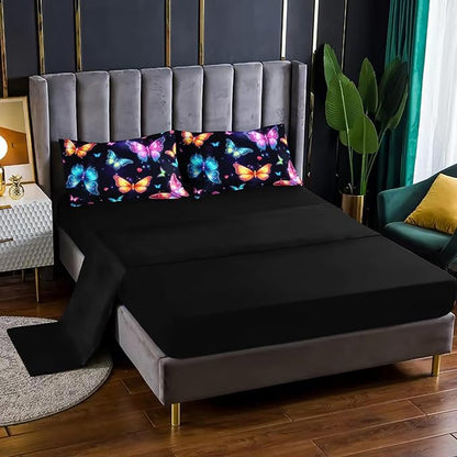 Colorful Gradient Butterfly Comforter 7Pcs Tie-Dye Heart Print Bedding Set for Kid Teen Girl Boy Adult Sparkling Aesthetics Quilt Bed Set Full with 2 Sheets,2 Pillowcases,2 Throw Pillow Covers
