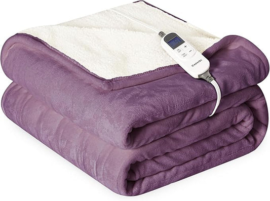 Heat Blanket 62”x84” Twin Size,Soft Flannel & Sherpa Reversible Electric Blanket with 10 Heat Settings,12 Timer Setting and 8 Hours Auto-Shut Off,ETL Certified Machine Washable,Purple