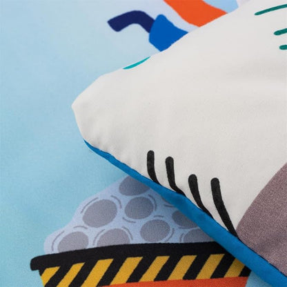NTBED 4 Pieces Construction Truck Toddler Bedding Set for Baby Boys, Cartoon Vehicles Excavator Cars Printed, Includes Comforter, Flat Sheet, Fitted Sheet and Pillowcase,Sky Blue