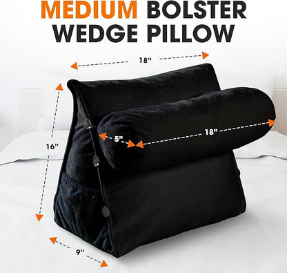 Cheer Collection Reading Wedge Pillow – TV Pillow with Adjustable Bolster Pillow, Memory Foam Back Support for Couch & Bed, Pillow Chair for Bed, Reading Pillows for Adults & Kids, Black