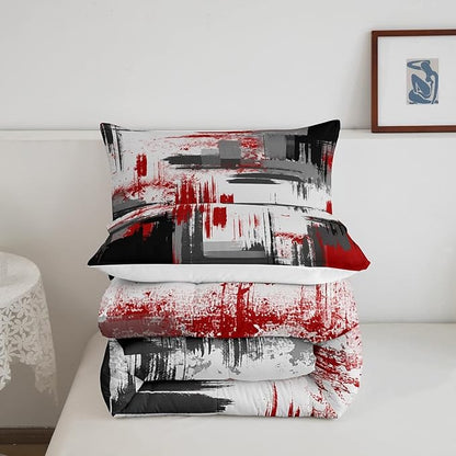 Feelyou Abstract Comforter Modern Abstract Art Comforter Set for Boys Girls Children Red Grey Black Pattern Bedding Set Room Decor Toddler Size Duvet Set 2Pcs