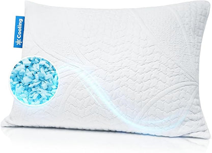 CoolGel Cooling Pillow Standard Size - Shredded Memory Foam Pillow with Double Sided Cooling Gel for Hot Sleepers, Breathable Washable Quilted Cover, Neck and Spine Support
