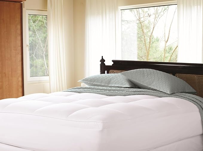 Cuddledown Ultra Plush Down Blend Mattress Pad | 100% Cotton Fabric | Hypoallergenic | Extra Thick | 50% Down / 50% Feather Fill | Queen Size