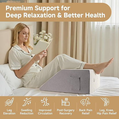 8" Leg Elevation Pillow, Leg Wedge Pillow for Swelling and Blood Circulation, Leg Pillow for After Surgery Recovery, Knee Hip Ankles Back Pain Relief, Knee Pillow for Sleeping, Removable Cover, Grey