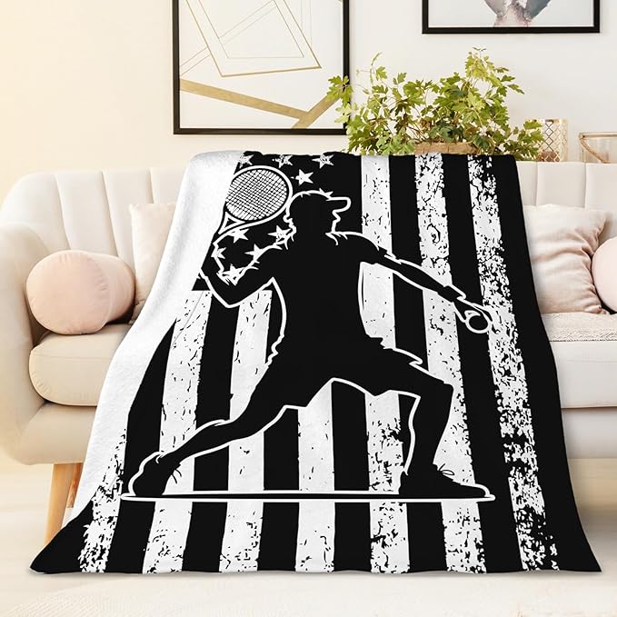 Kids Boys Blanket for Tennis Lovers, 50x40 Inches Small Soft Cozy Fuzzy Tennis Blankets Cool Throws Gifts Decor for Travel Camp Office