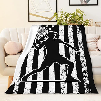 Kids Boys Blanket for Tennis Lovers, 50x40 Inches Small Soft Cozy Fuzzy Tennis Blankets Cool Throws Gifts Decor for Travel Camp Office