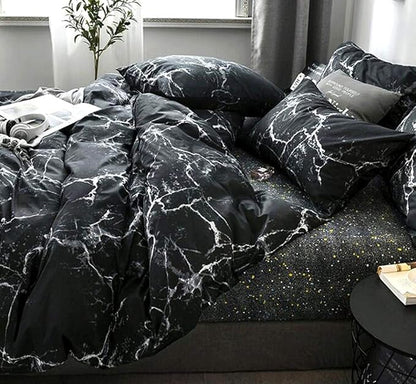 Wellboo Black Marble Comforter Set King Size White Texture Bedding Comforters Women Men Black and White Marble Quilts Cotton Adults Modern Black Abstract Streaks Bed Organic Luxury Gothic Chic Blanket