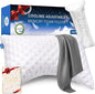 Cooling Side Sleeper Pillow for Neck and Shoulder Pain, Luxury Shredded Memory Foam Curved Bed Pillows for Sleeping Set of 1- Adjustable Queen Size- Washable Cover Crescent White&Extra Grey Pillowcase
