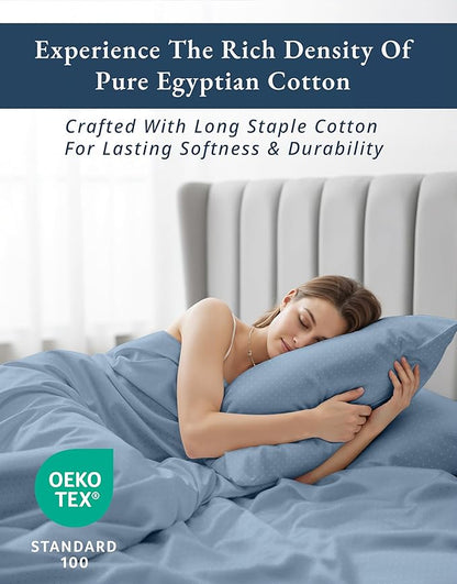 LANE LINEN Luxury Hotel Style 100% Egyptian Cotton Bed Sheets King Size, Mercerized Cotton, Sily Finish, No Pill Fade Resistant King Bedding Sheets & Pillowcases Jaquard Swiss Dot - French Blue