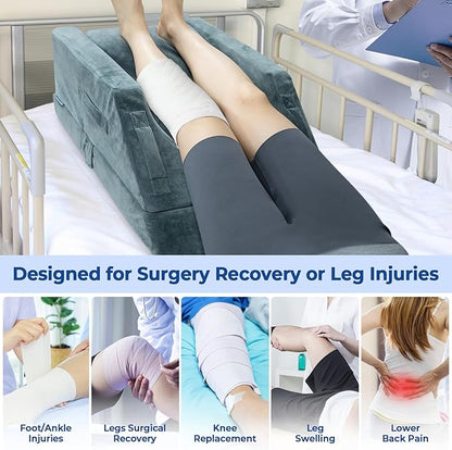 KingPavonini 4 Height-Adjustable Leg Elevation Pillows for After Surgery with Ergonomic Curve, Memory Foam Leg Support Pillow for Legs, Back Pain Relief, Wedge Pillow for Sleeping, Rest (Double Leg)