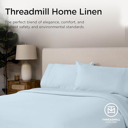 Threadmill Supima Cotton Queen Sheet Set, 1000 Thread Count Queen Sheets for Queen Mattresses, 4 Piece American Luxury Bed Sheets, Sateen Hotel Quality Sheets with Elasticized Deep Pocket, Light Blue